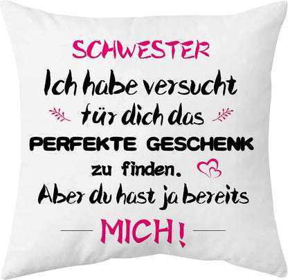 Schwester Geschenk Kissenbezug 40x40cm Weiß Weihnachten Birthday