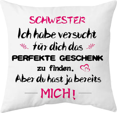 Schwester Geschenk Kissenbezug 40x40cm Weiß Weihnachten Birthday