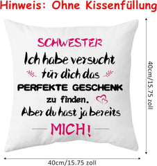 Schwester Geschenk Kissenbezug 40x40cm Weiß Weihnachten