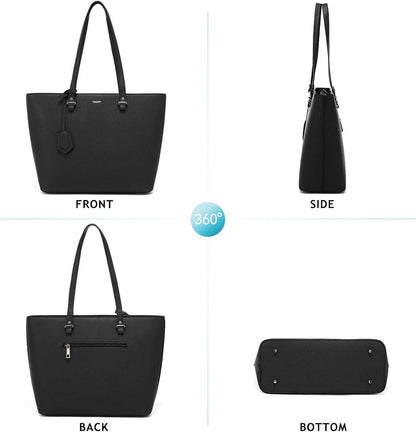 Schwarze Damen Handtaschen Set Schultertasche Umhängetasche 4-teilig