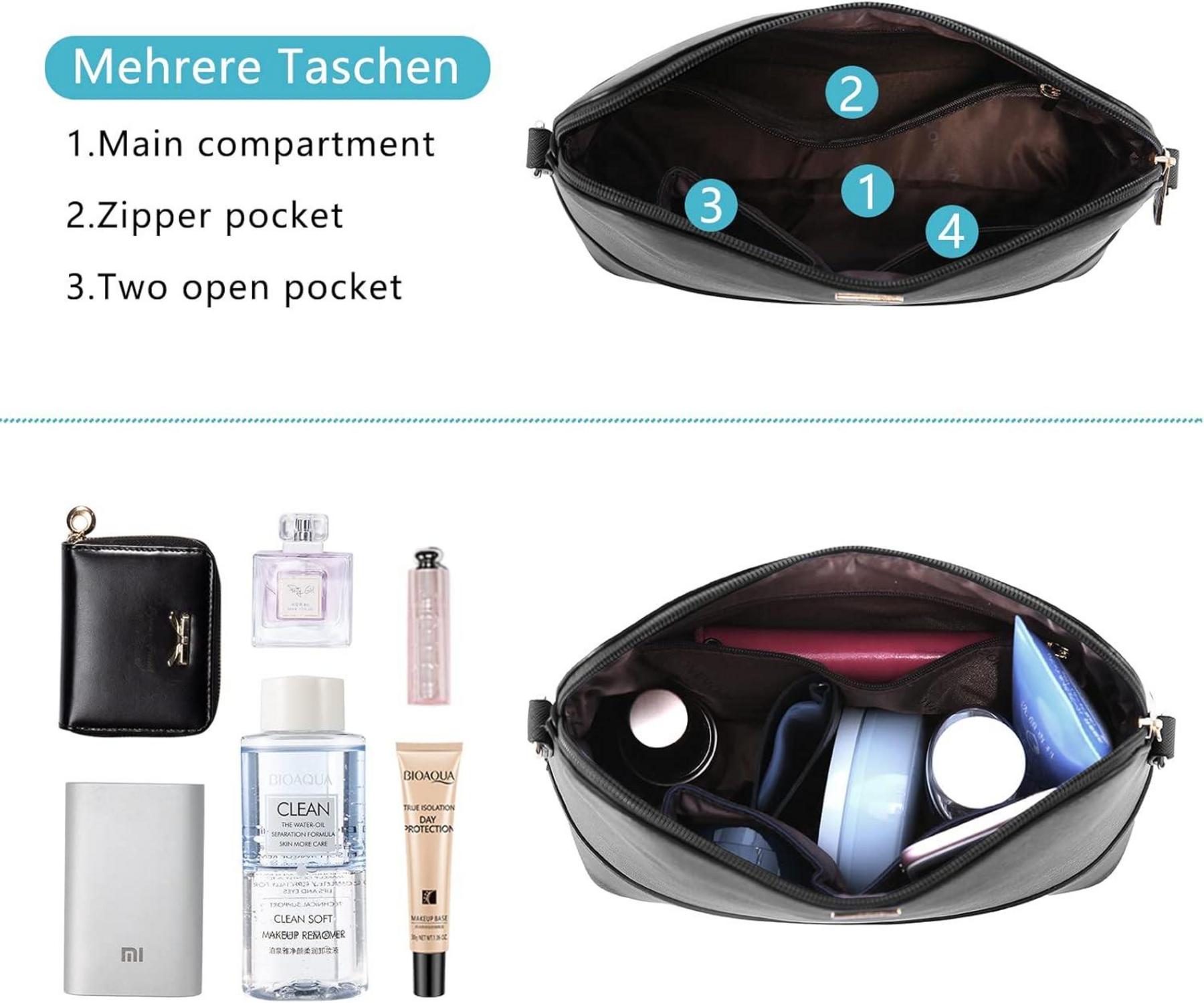 Schwarze Handtasche Damen Shopper Umhängetasche Geldbörse Set 4-teilig
