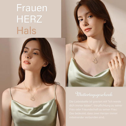 Halskette Damen 925 Sterling Silber Herzanhänger Rosegold