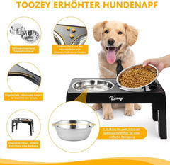 Toozey Futternapf für Hunde höhenverstellbar 2 Schüsseln 1200 ml Schwarz