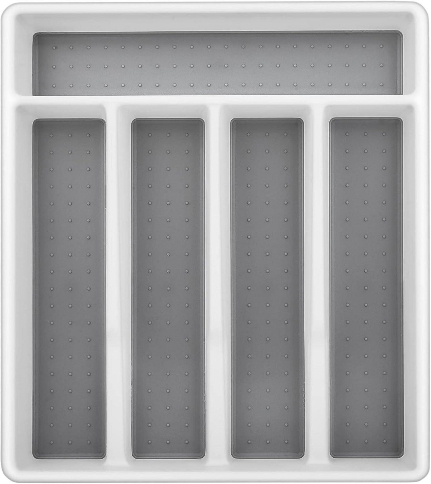 Besteckkasten Kunststoff mit 5 Fächern 32,5x29x4,5cm Weiß Grau