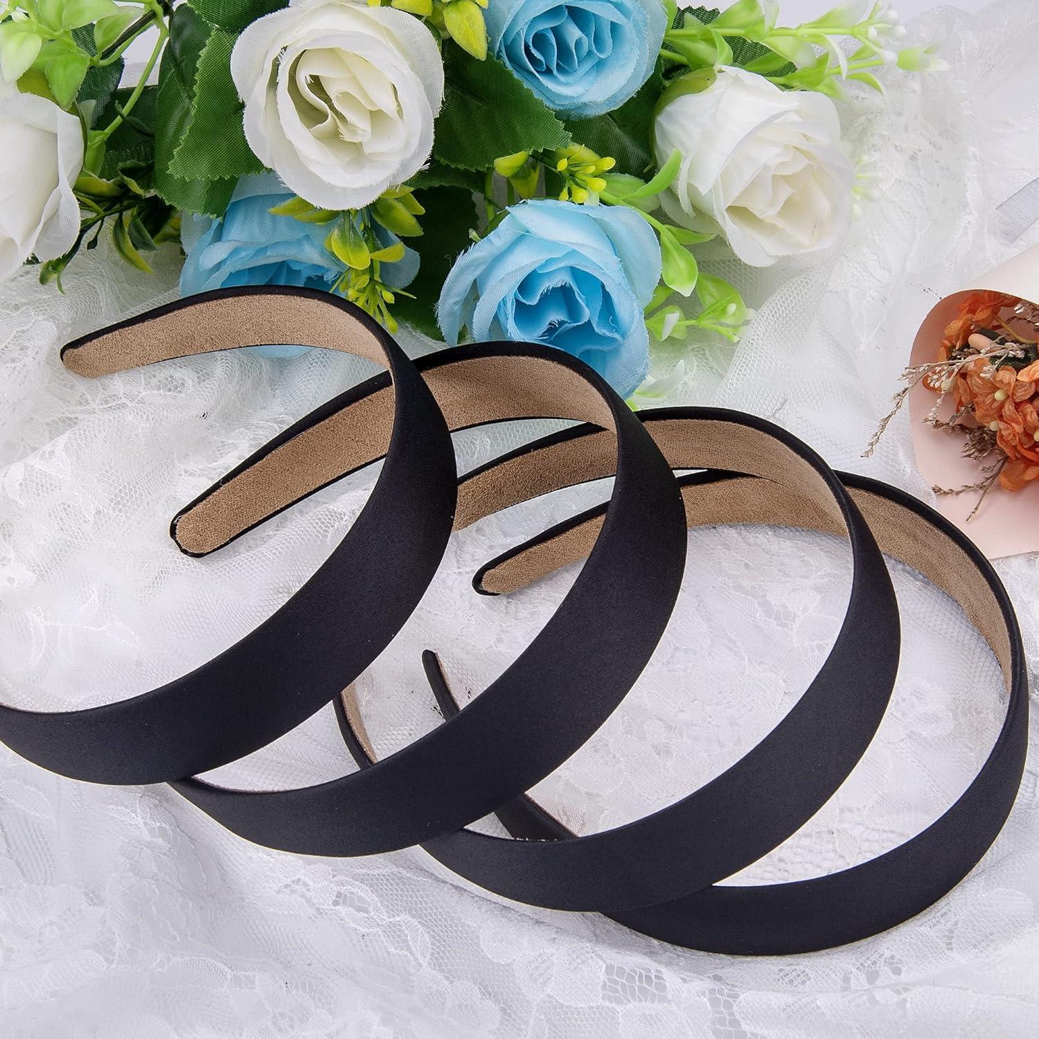 12er Set Schwarze Satin Haarreifen 1 Zoll Breit für Damen und Mädchen
