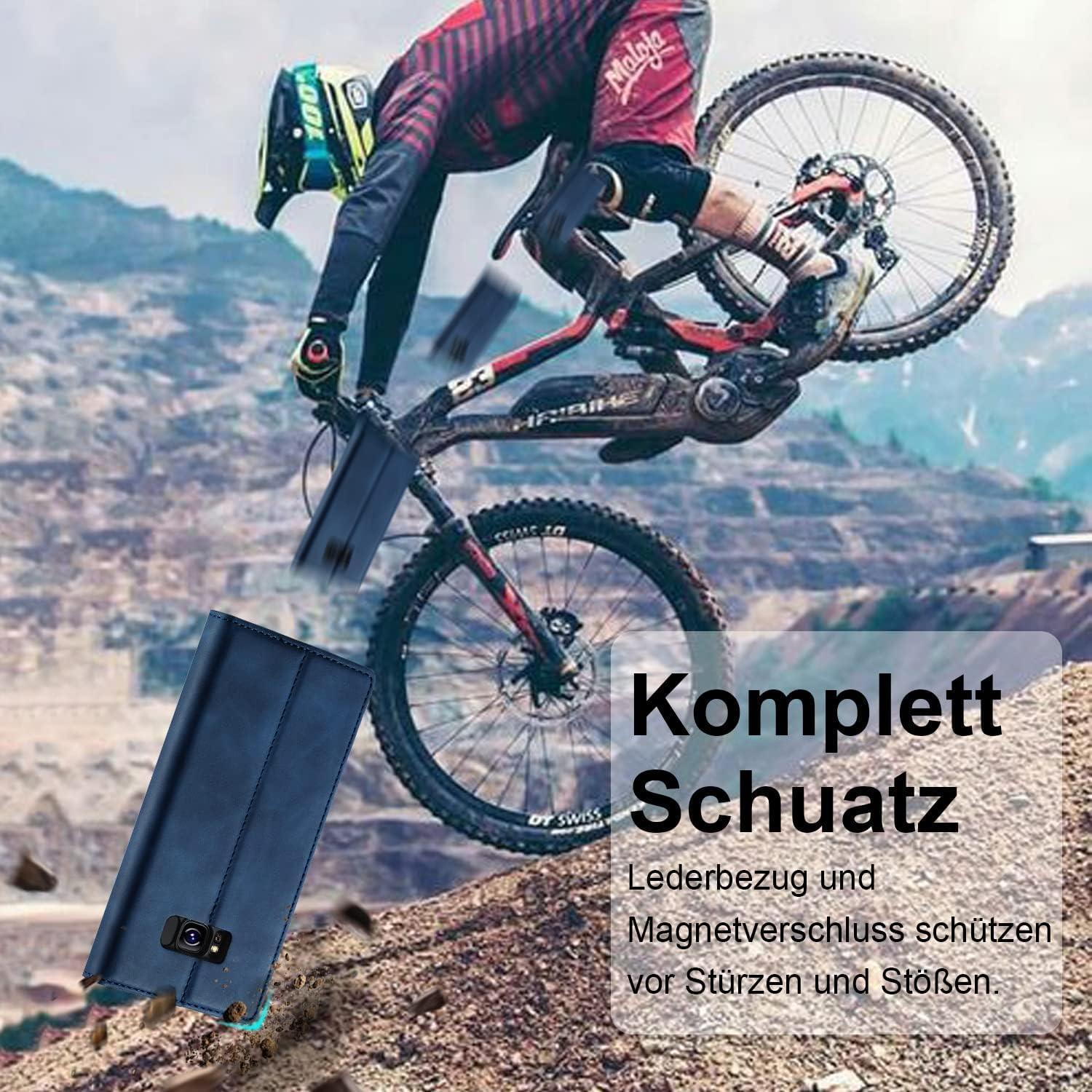 Samsung Galaxy S8 Hülle Leder Klappbar [Standfunktion] Stoßfest Blau