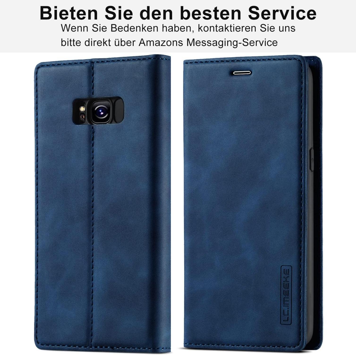 Samsung Galaxy S8 Hülle Leder Klappbar [Standfunktion] Stoßfest Blau