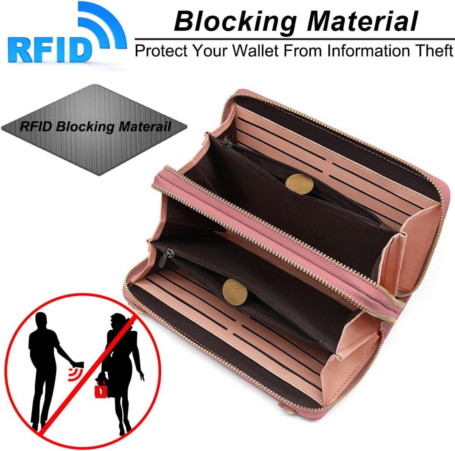 Handytasche Damen RFID Geldbörse PU Leder Umhängetasche Crossbody Rose