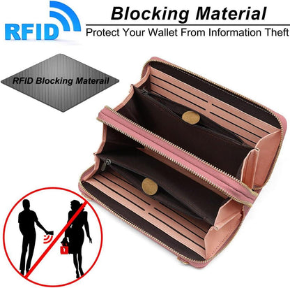 Handytasche Damen RFID Geldbörse PU Leder Umhängetasche Crossbody Rose
