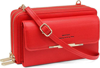 Handytasche RFID Schutz Damen Umhängetasche PU Leder 24 Kartenfächer