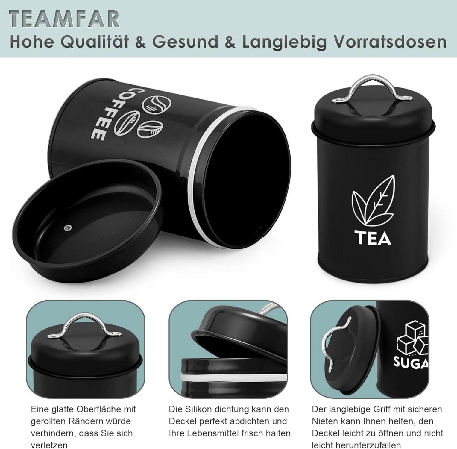Vorratsdosen Set Metall Schwarz Luftdicht 3er Teedose Kekse Müsli