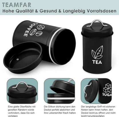 Vorratsdosen Set Metall Schwarz Luftdicht 3er Teedose Kekse Müsli
