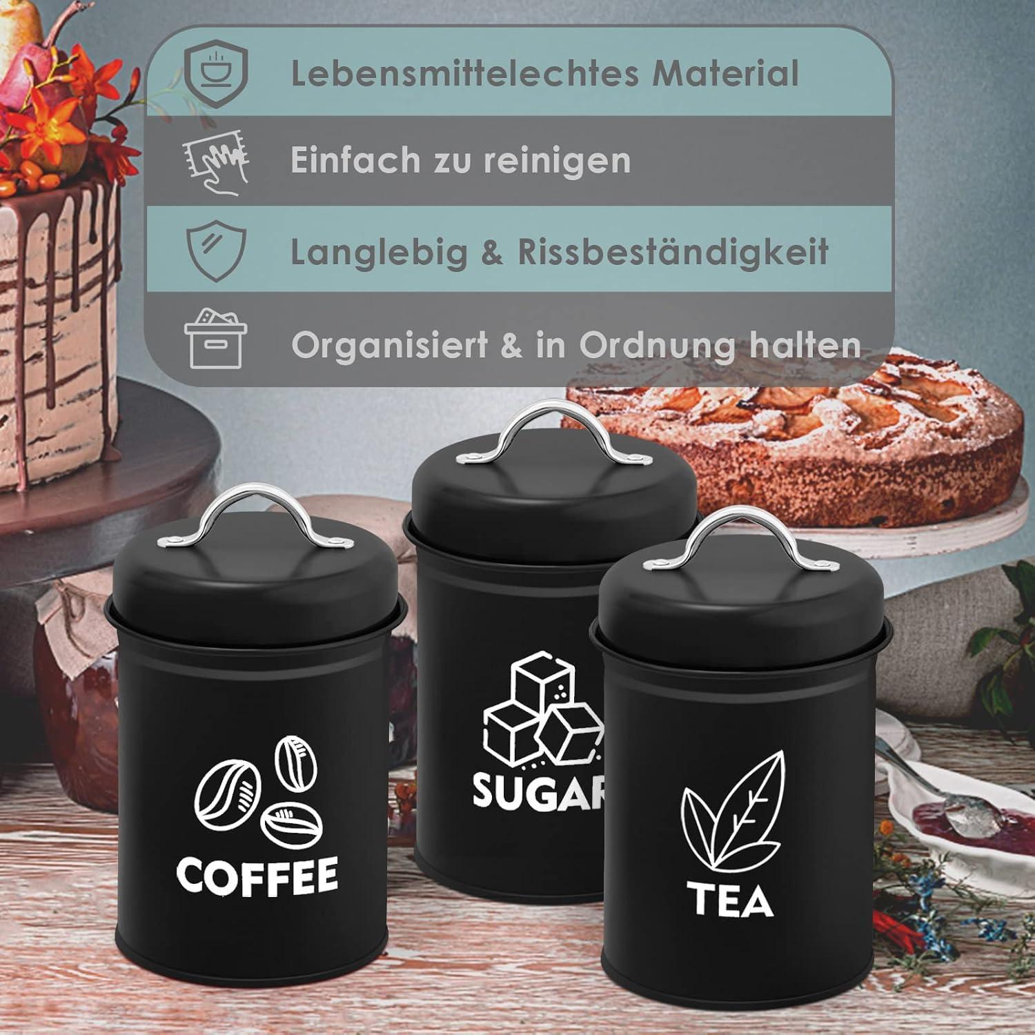 TEAMFAR Vorratsdosen Set Metall Zuckerdose Kaffeedose Teedose 1.3L Schwarz
