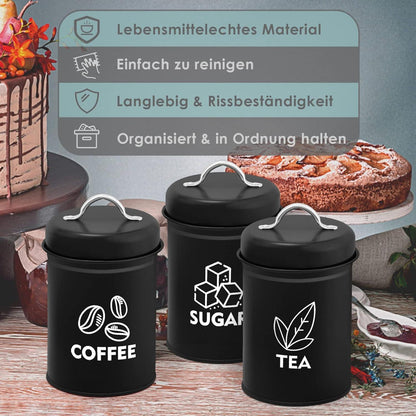 TEAMFAR Vorratsdosen Set Metall Zuckerdose Kaffeedose Teedose 1.3L Schwarz