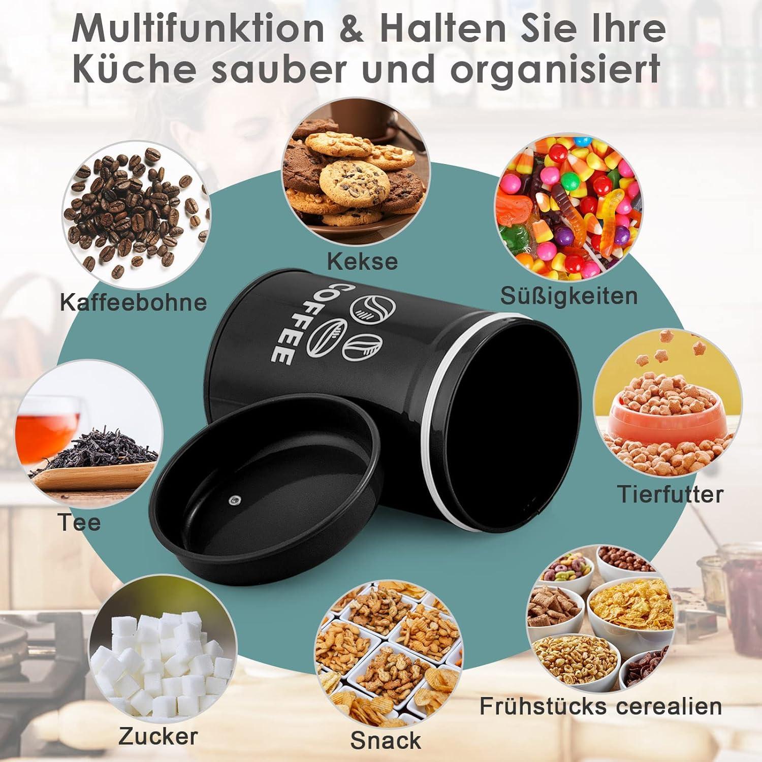 TEAMFAR Vorratsdosen Set 3er Metall Schüttdosen Luftdicht Schwarz 1,3L