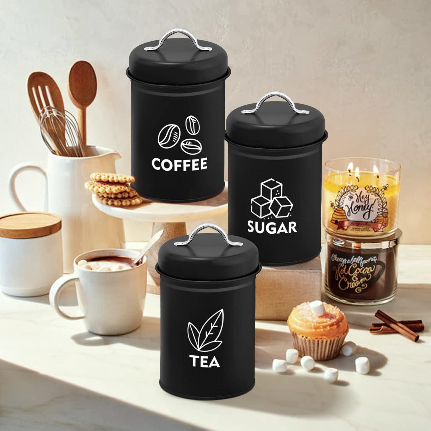 TEAMFAR Vorratsdosen Set 3er Metall Schüttdosen Luftdicht Schwarz 1,3L