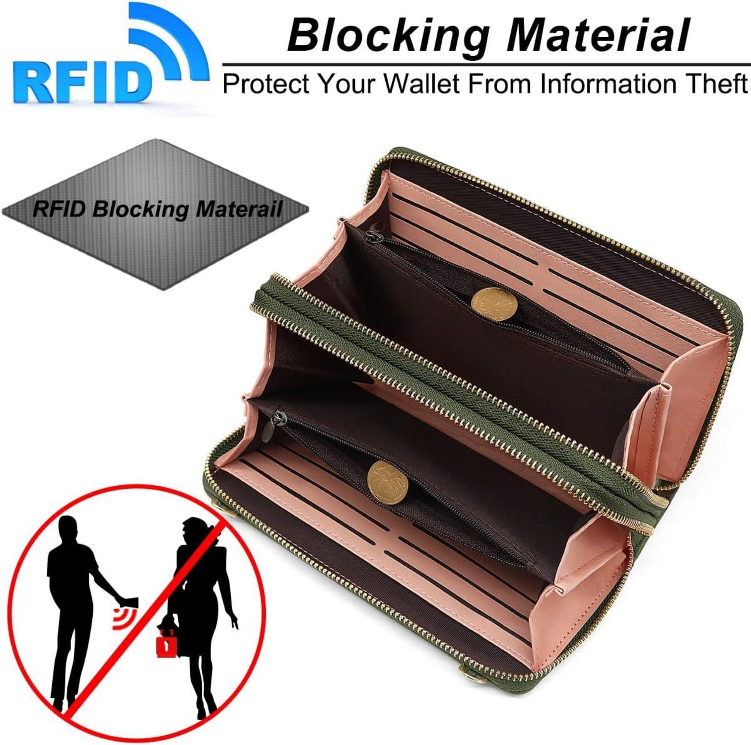 Damentasche mit RFID Schutz und 24 Kartenfächern Grün