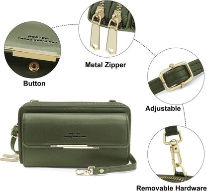 Handytasche Umhängetasche Damen RFID Schutz 24 Kartenfächer Crossbody Grün