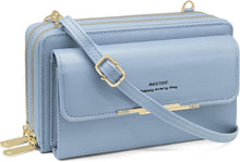 Damen Handytasche RFID Umhängetasche PU Leder Blau