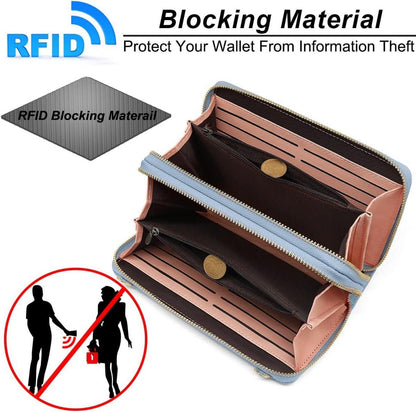 REETEE Handytasche Umhängetasche RFID Schutz Damen Geldbörse Blau