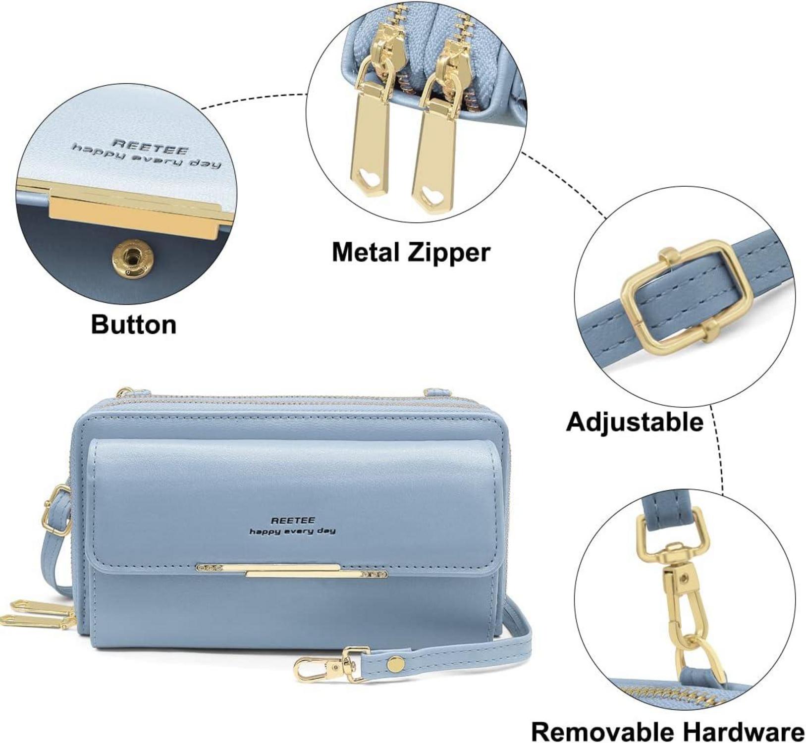 Handytasche Umhängetasche Damen RFID Schutz 24 Kartenfächer Blau