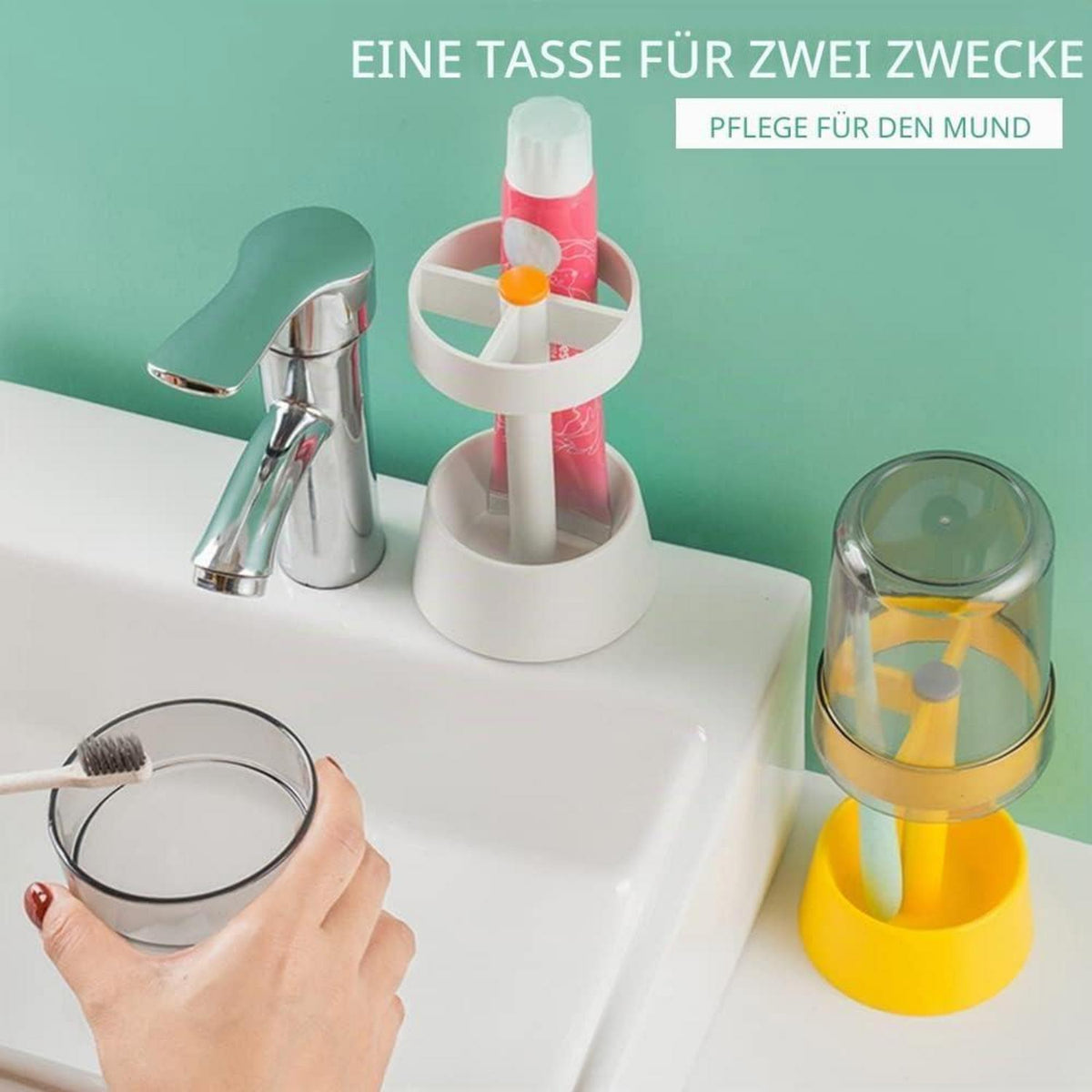 Zahnbürstenhalter mit Becher & Zahnpasta-Halter – Weiß