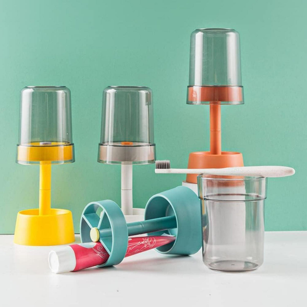 Zahnbürstenhalter mit Becher & Zahnpasta-Halter – Weiß