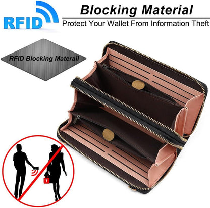 Handytasche Damen RFID Leder Umhängetasche 24 Kartenfächer Schwarz