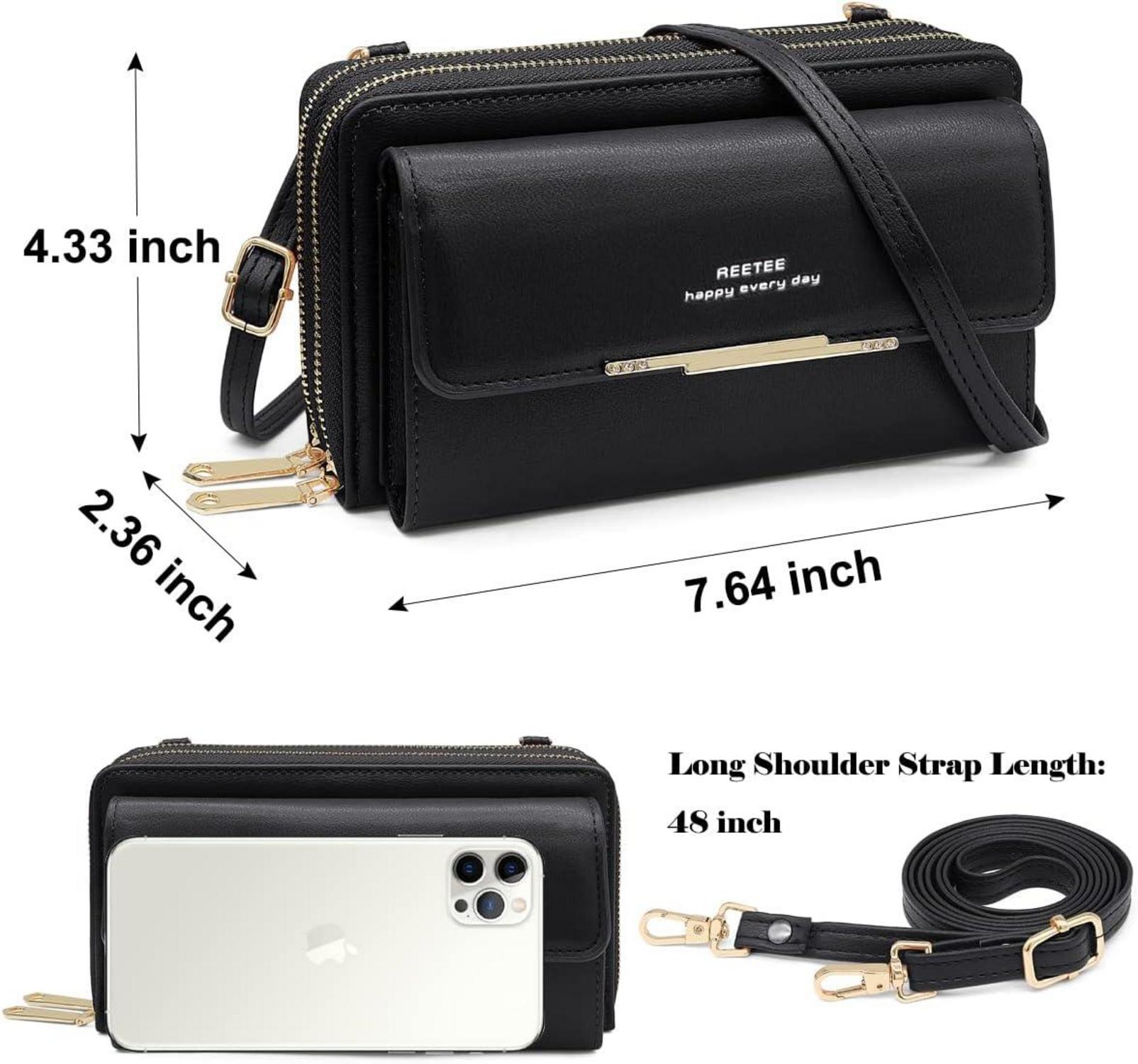 Handytasche Damen RFID Umhängetasche PU Leder 24 Kartenfächer schwarz