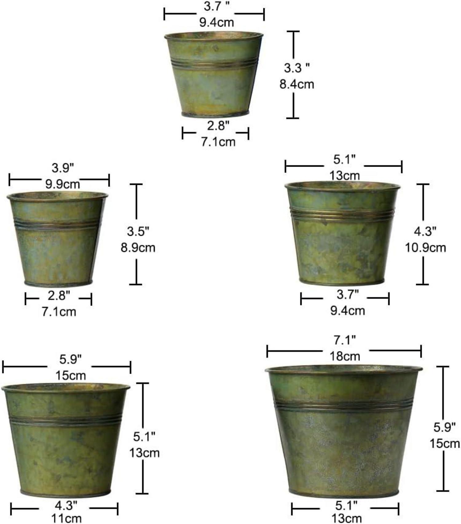 5er Set Verzinkter Blumentöpfe Stahl Moderne Dekoration Typ-2