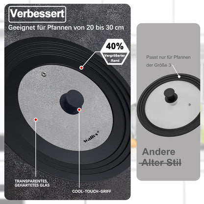 Walfos Universaldeckel Ø 30-20cm Glasdeckel für Töpfe und