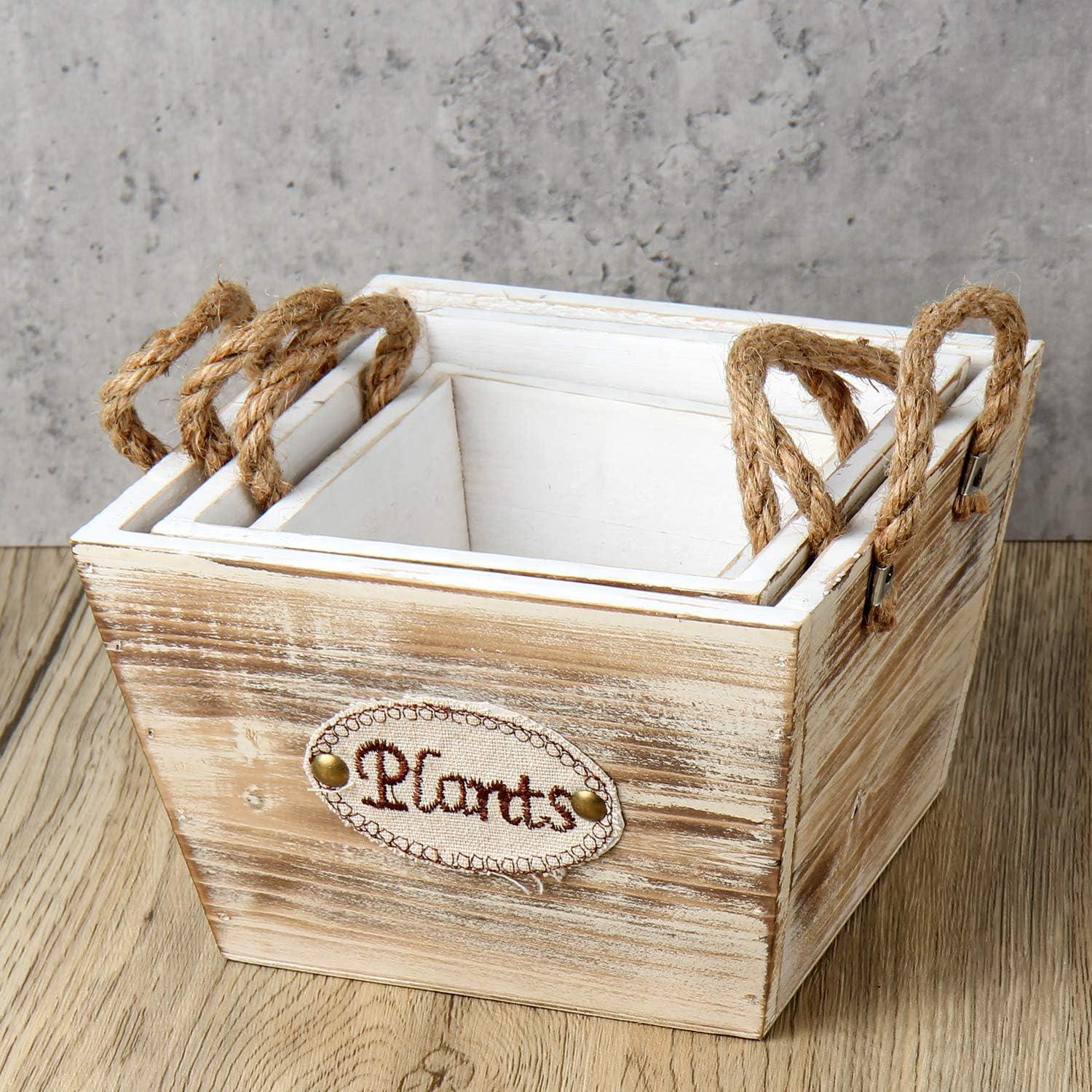 3er Set Pflanzkasten Holz Vintage Shabby Look Garten Terrasse