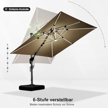 Sonnenschirm LED Solar Beleuchtung Ampelschirm 270x270 cm 360°Rotation