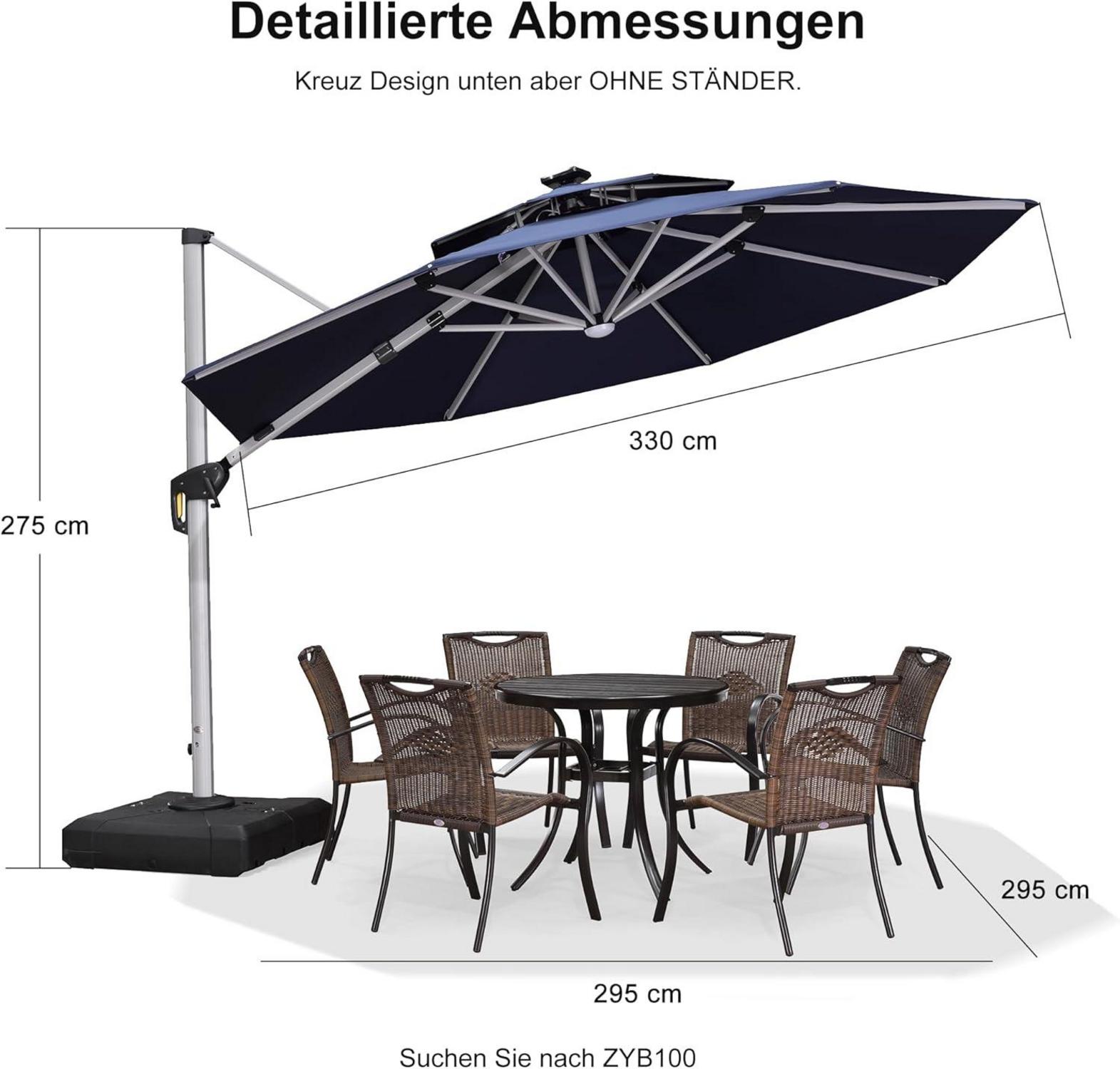 Sonnenschirm LED Solar Ø 330 cm Ampelschirm Marktschirm Gartenschirm