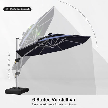 PURPLE LEAF Sonnenschirm 330 cm Led Solar Beleuchtung Ampelschirm