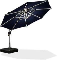 Ampelschirm mit LED Solar Beleuchtung 300 cm UV50+ Marineblau