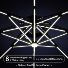 Ampelschirm mit LED Solar Beleuchtung 300 cm UV50+ Marineblau
