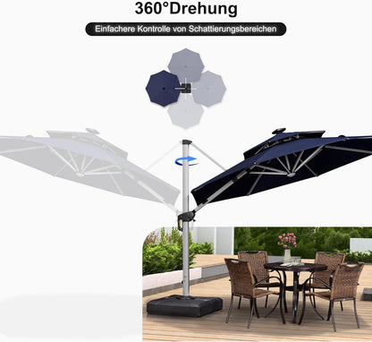 Sonnenschirm 300 cm LED Solar Beleuchtung Ampelschirm Gartenschirm