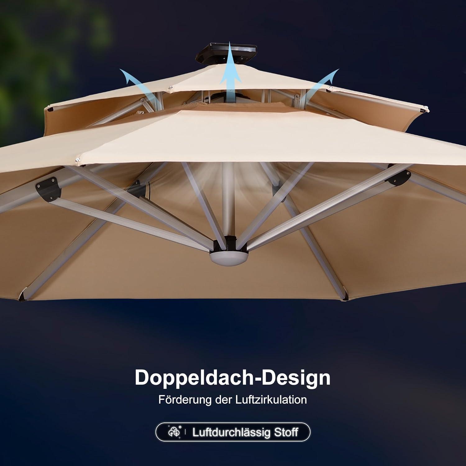 Sonnenschirm LED Beleuchtung Ø 365cm Ampelschirm