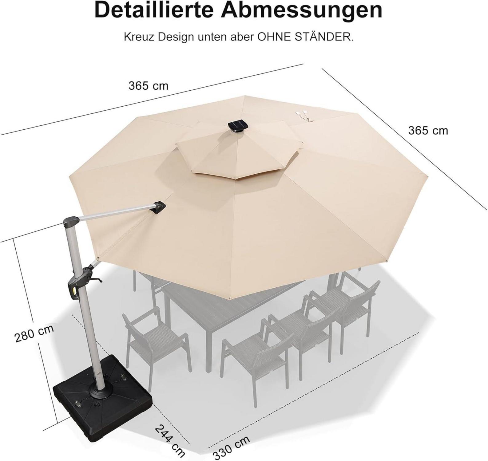 Sonnenschirm LED Ø 365 cm Ampelschirm Gartenschirm Kurbelschirm