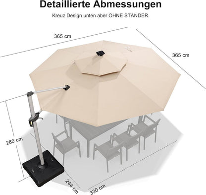 Sonnenschirm LED Ø 365 cm Ampelschirm Gartenschirm Kurbelschirm