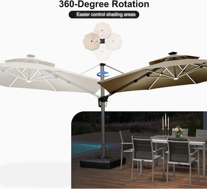 Sonnenschirm mit LED Ø 365 cm Kurbel UV50+ Beige