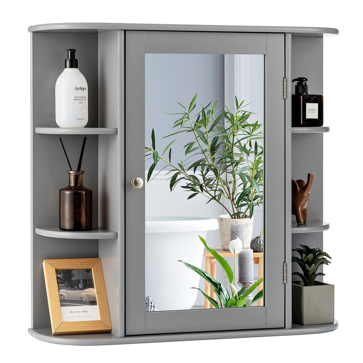 Hängender Spiegelschrank mit Ablagen – Grau, 65x17x63 cm