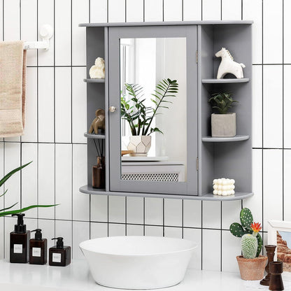 Hängender Spiegelschrank mit Ablagen – Grau, 65x17x63 cm