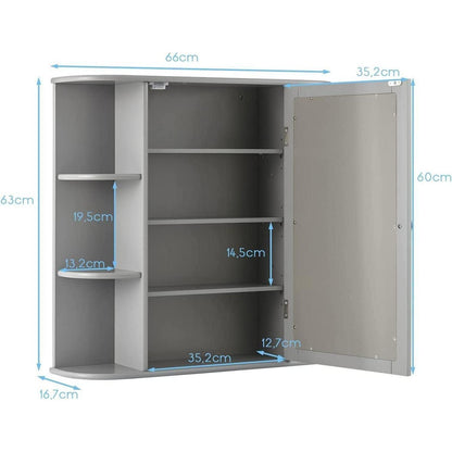 Hängender Spiegelschrank mit Ablagen – Grau, 65x17x63 cm