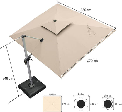 Sonnenschirm Rechteckig 270x330 cm Ampelschirm Groß 360°Rotation