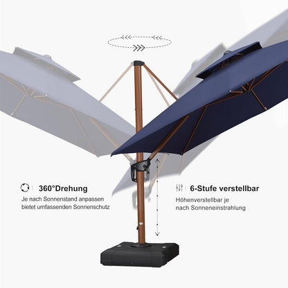 Sonnenschirm 300x300 cm Holzoptik Doppeldach Ampelschirm