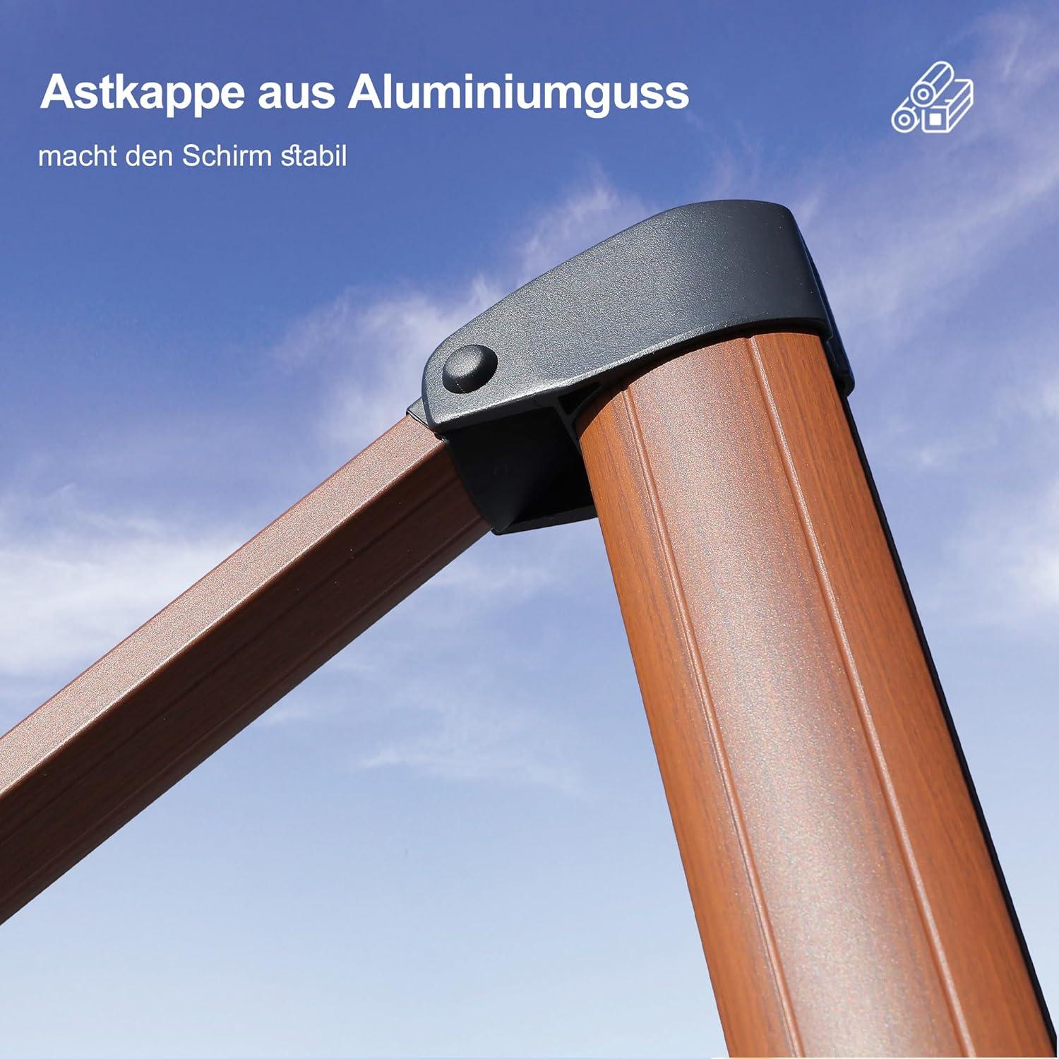 Großer Ampelschirm 330x330cm Holzoptik Doppeldach Gartenschirm UV50+ Marineblau