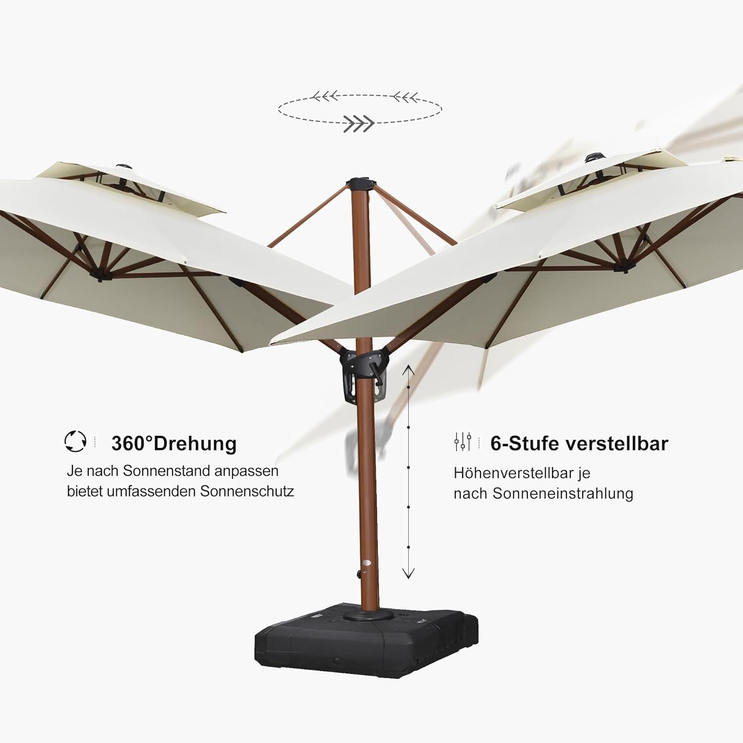 Alu Sonnenschirm Ampelschirm 270x270cm Holzoptik Doppeldach Kurbel