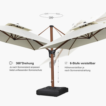 Alu Sonnenschirm Ampelschirm 270x270cm Holzoptik Doppeldach Kurbel